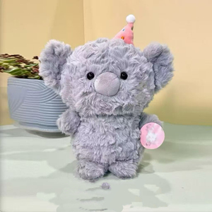 Peluche Éléphant avec Chapeau d'Anniversaire en Fourrure, Super Douce, en Coton PP, 8 Pouces, Anti-stress, pour Noël et Machine à Pinces - Product Image 1