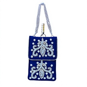 Handmade Embroidered Mini Clutch Wallet With Pearl Chain Handle Assorted Colors <b>For</b> Evening Party CSIEI20-120 - Product Image 1