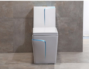 <span class=keywords><strong>WC</strong></span> monobloc en céramique KD-19CTA Chaozhou, design <span class=keywords><strong>bleu</strong></span>, avec siphon intégré, cuvette carrée pour salle de bain avec ligne bleue - Product Image 2