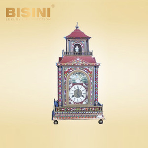 Exquisita <span class=keywords><strong>torre</strong></span> de <span class=keywords><strong>reloj</strong></span>, <span class=keywords><strong>reloj</strong></span> de mesa de cobre chapado en oro, clásico, colorido, con patrones florales, de escritorio esmaltado - Product Image 1