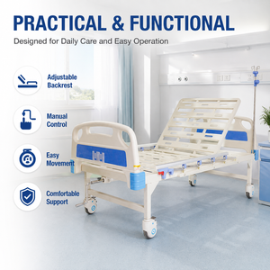Lit médical manuel à manivelle simple <span class=keywords><strong>de</strong></span> haute qualité avec structure <span class=keywords><strong>de</strong></span> dossier simple, adapté aux hôpitaux et aux cliniques. - Product Image 4