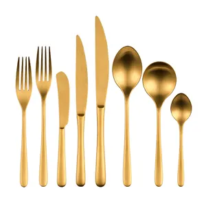 Bulk Stainless Steel Silverware Wedding Event Rental Brushed Matte Gold Flatware Cutlery Set
