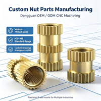 Inserts et écrous en laiton/acier inoxydable usinés CNC sur mesure, taille M2-M8, fabriqués à Dongguan