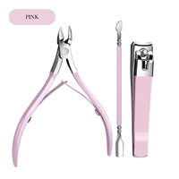 Juego de 3 Piezas de Herramientas de Manicura de Acero Inoxidable YF, Cortaúñas, Empujador de Cutículas, Mango Antideslizante Colorido, Profesional para Salón y Hogar