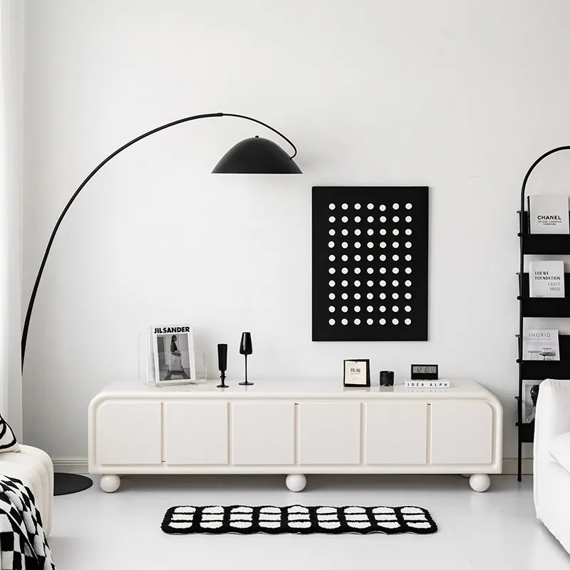 Meuble TV de salon crème nordique Meuble de rangement en bois blanc minimaliste nordique