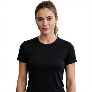 Camiseta de Manga Corta para Mujer, Cuello Redondo, 100% Algodón Jersey, Corte Regular, Color Sólido, Informal, Lisa, Teñida, Transpirable, Tejido de Punto - Product Image 1