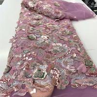 Tissu de Robe de Soirée de Mariage en Tulle Africain Écologique de Luxe, Broderie Lourde de Perles et Paillettes pour Textiles de Maison Féminins