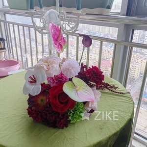 Boule de fleurs d'hortensia rouge bordeaux en soie artificielle réaliste, design original ZIKE, décoration de mariage et fournitures, centre de table - Product Image 3