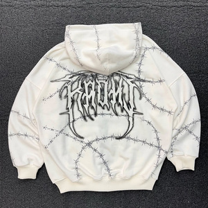 Sweat-shirt unisexe surdimensionné de haute qualité en coton lourd avec lettres en strass personnalisées, fermeture éclair intégrale, streetwear imprimé, taille plus - Product Image 4