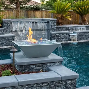 Outdoor Gas <b>Fire</b> <b>Pit</b> with Waterfalls Metal Corten Steel Construction for Garden and Patio Use - Product Image 1
