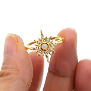 delicate sun flower white fire opal Gold filled top quality micro pave clear cz fashion gold ring