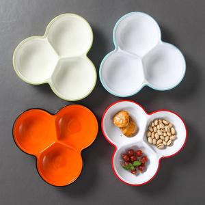 Xiangyuan <b>melamine</b> tableware <b>plates</b>, commercial dual-color three-compartment dried fruit and snack platter, fruit and nut - Product Image 1