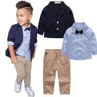 Nouvel ensemble de vêtements pour bébé garçon : chemise à manches longues avec nœud papillon, tenue élégante et décontractée, vente en gros