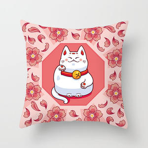 Nueva llegada lindo gato de dibujos animados buena suerte gato patrón Digital impreso funda de almohada funda de cojín de poliéster - Product Image 1