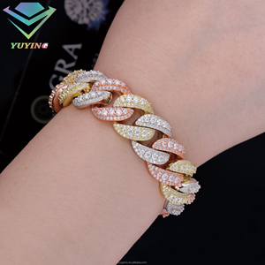 Cadena de eslabones cubanos para hombre, tricolor en oro rosa y plata S925, con incrustaciones de diamantes de moissanita VVS en relieve, de tres tonos, joyería - Product Image 6