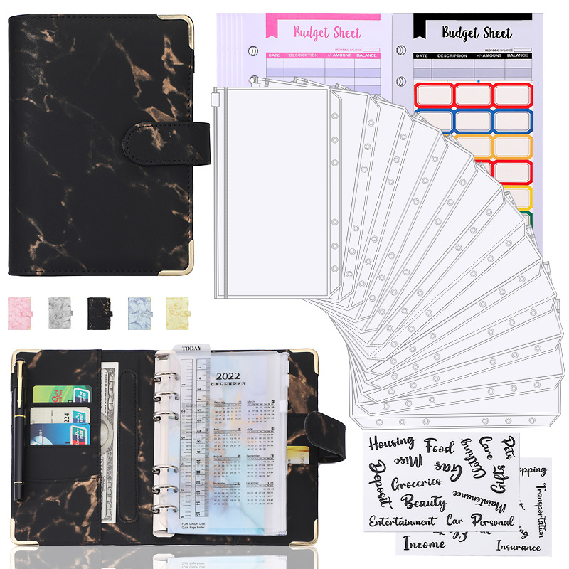 Папка-органайзер из ПУ кожи с мраморным принтом, 6 колец