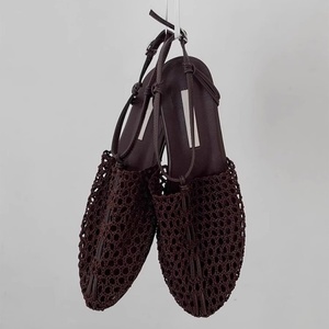 2026 New Fashion Korean Style SHeepskin Woven Strap <strong>Closed</strong> <strong>Toe</strong> Roman <strong>Sandals</strong> Solid Coffee Ankle Strap Flat <strong>Sandals</strong> for Women - Product Image 2