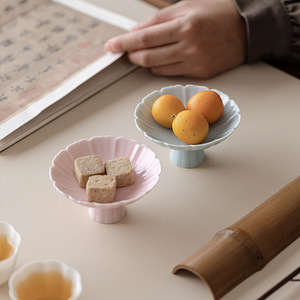 Chinese Style <b>Ceramic</b> High Footed <b>Plate</b> Flower Shape Porcelain Small Size For Tea Snack Fruit Home Use Party Dishes - Product Image 2