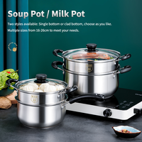 Casserole à lait en acier inoxydable 304 de 16-20 cm, petite marmite à soupe avec couvercle en verre et ensemble de cuiseur vapeur, légère et facile à nettoyer