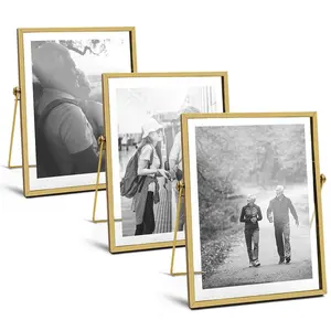 Nordic Double Side Glass Photo Frame Gold Metal Floating Art Picture Photo Frames