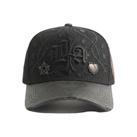 Casquettes de baseball personnalisées en coton 100% avec broderie, motif vigne en relief, effet vieilli, logo métallique sur la visière et patch en cuir