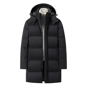 Men's Long Hooded Down Puffer Jacket Windproof Casual <b>Thick</b> <b>Winter</b> <b>Coat</b> Solid Black Zipper Closure Regular Fit - Product Image 3