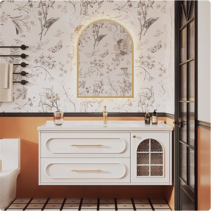 French-style <b>white</b> bathroom cabinet smart <b>mirror</b> cabinet <b>white</b> countertop wall-mounted cabinet body - Product Image 1