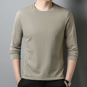 T-shirt décontracté pour homme d'été, col rond, haut à manches longues uni simple - Product Image 4