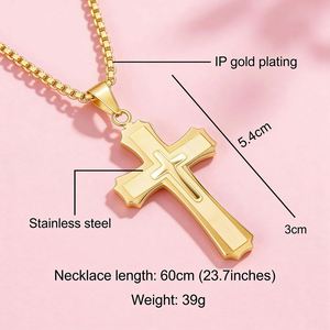 Titan-Stahl Kreuz Großer Anhänger Halskette mit Dreischichtiger Box-Kette Jesus-Kreuz Kruzifix für Männer Teenager Jungen Schmuck - Product Image 6
