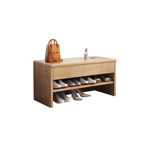 Banc à chaussures moderne et minimaliste en bois massif pour entrée de maison, avec rangement intégré et tiroir, style simple, à s'asseoir - Product Image 5