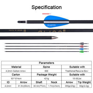 Accesorios de caza Ballesta de tiro Flecha de carbono ligera 16/20 pulgadas Columna vertebral 400 con pluma <span class=keywords><strong>naranja</strong></span> Verde Negro - Product Image 3