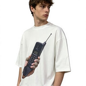 T-shirt homme personnalisé en coton 100% uni, surdimensionné, impression possible, 200 g/m², tissu épais - Product Image 2