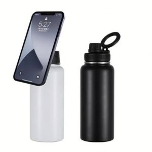 Bouteille d'eau isotherme en acier inoxydable de 34 oz avec paille, design personnalisé, support magnétique pour téléphone, maintien thermique 12-24 heures - Product Image 2