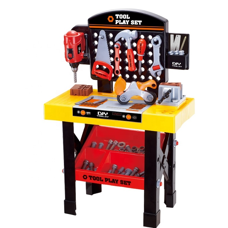 Plastic toy work bench | new preschool educational toys baby pretend play woodworking benches plastic cutting drill tools