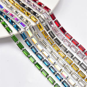 Chaîne en Strass rectangulaire de 5x10Mm pour la fabrication de bijoux, <span class=keywords><strong>verre</strong></span> coloré, cristal, Strass, Base en argent, coupe, bricolage, robe de vêtement - Product Image 6