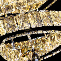 Lustre LED en cristal en forme d'anneau en acier inoxydable à montage en surface, avec interrupteur, pour chambre à coucher - Décoration intérieure élégante