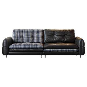 Mid-century leather hamburger <b>sofa</b>, reversible straight couch with fabric & leather cushions, multifunctional for <b>small</b> spaces - Product Image 5