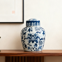Stoples Keramik Biru & Putih Lukis Tangan Qianrui, Laris Manis, Tahan Lama, Wadah Penyimpanan Keramik Modern dengan Tutup untuk Dekorasi Rumah