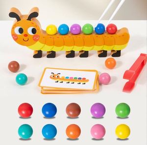 Children's Wooden Early Education Caterpillar, Crocodile, fox Hand-eye Coordination Game for Practicing Bead Threading - Product Image 1