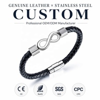 Bracelet en cuir tressé en acier inoxydable avec symbole infini et fermoir magnétique, poli pour un usage quotidien minimaliste unisexe