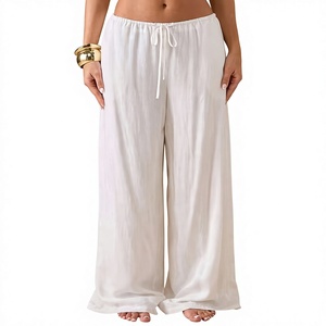 Pantalon de plage ample en lin français 100 % pour femme, coupe décontractée, style festival et vacances, broderie personnalisée - Product Image 2