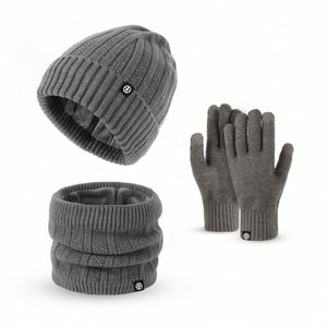 Conjunto de Tres Piezas para Otoño e Invierno, Gorro de Terciopelo Grueso y Cálido con Bufanda y Guantes con Bordado 3D para Viajes al Aire Libre - Product Image 5