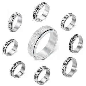 Wholesale Fashion Moon New Design Couple Men's Rings Titanium Steel Chain Rotating Gear Ring