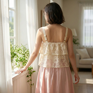 2026 Coquette Aesthetic <strong>Cream</strong> Lace Layered Camisole <strong>Top</strong> Women Sweet Ruffle Tie Front Square Neck Fairycore <strong>Crop</strong> <strong>Top</strong> - Product Image 3