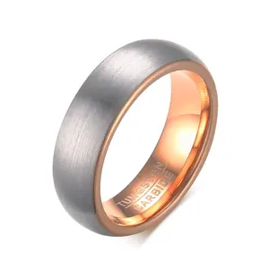 Non Tarnish 6mm Trendy Shinny Brushed Silver Black Rose Gold Tungsten Ring For Wedding Men Engagement