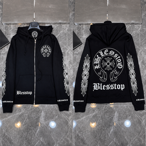 BlessTop New Arrival Cotton Zip-Up Hoodie, <strong>Gothic</strong> Cross Graphic Streetwear Sweatshirt, Unisex Couple Casual Brand Hooded <strong>Jacket</strong> - Product Image 2