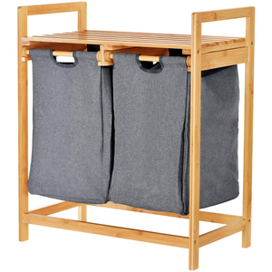 <b>Large</b> Bamboo Laundry <b>Hamper</b> with Polyester Bags Wooden Laundry Basket - Product Image 1