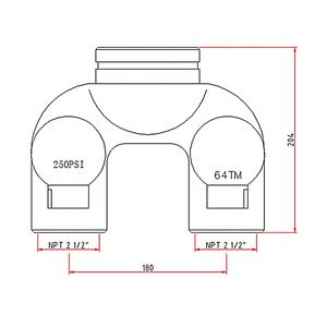 Raccords d'hydrant avec clapet 4 pouces rainurés x 2 1/2 pouces x 2 1/2 pouces Str. Corps de cloche à bascule en laiton - Product Image 4