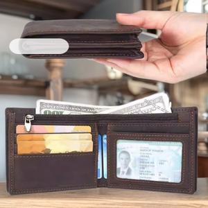 กระเป๋าสตางค์หนังแท้ผู้ชาย Crazy Horse หนังแท้แบบพับสองตอน ป้องกัน RFID ลายเพชร ฟังก์ชั่นหลากหลาย รับผลิตตามแบบ OEM จากโรงงาน - Product Image 3