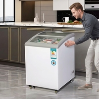 Congélateur coffre avec couvercle coulissant en verre, poignée encastrée, système de dégivrage et de drainage, en acier inoxydable, pour la restauration, le stockage alimentaire et la cuisine